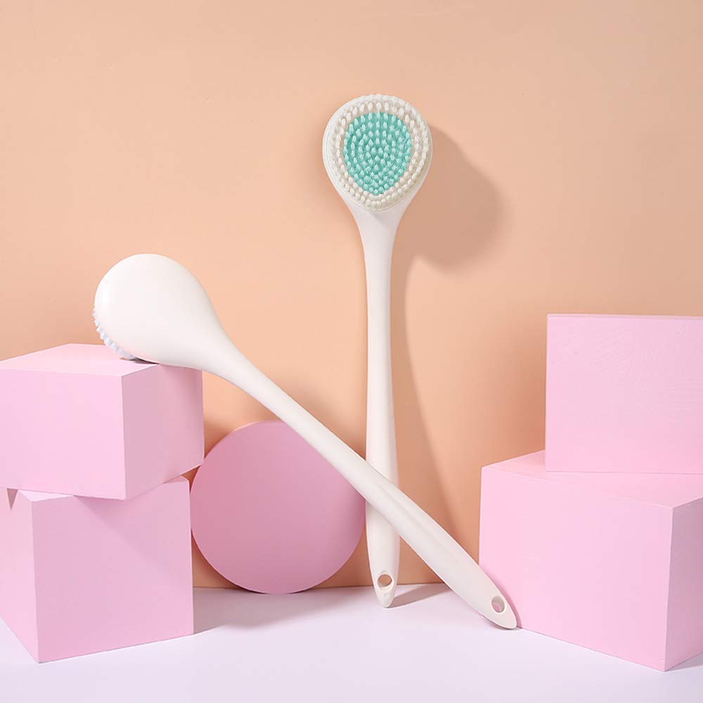 BEDELITE Back Scrubber for Shower, Soft Bath Brush Long Handle for Men & Women(16.4 Inches), Anti Slip Body Scrubber Exfoliator for Cleaning(Ivory)