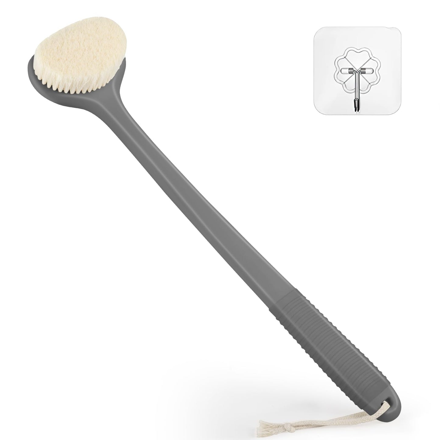 VANZAVANZU Back Scrubber for Shower, Bath Brush with 17-Inch Long Anti-Slip Handle, Wet and Dry Brushing Body Brush for Body Cleansing, Back Brush for Men and Women (Grey)