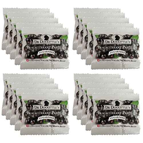 DOOLITTLE Dr Sugar Free Soft Fruit Pastilles for Voice and Throat, Blackcurrant Flavor, Travel Size Bag, Approximately 4 Count Package, 20 Pack