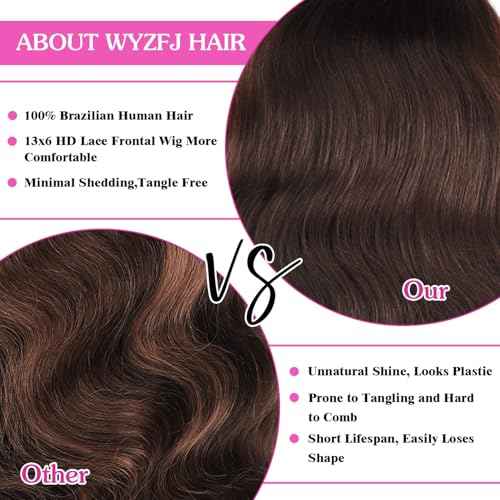 Brown Wig Human Hair 26 inch 13x6 Chocolate Brown Lace Front Wig Human Hair Pre Plucked for Women