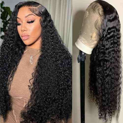 Manorshen 20Inch 13x6 Wet and Wavy Deep Wave Lace Frontal Wigs Brazilian Virgin Lace Front Deep Curly Wave Glueless Human Hair Pre Plucked Wig 180% Denisty With Baby Hair Natural Black