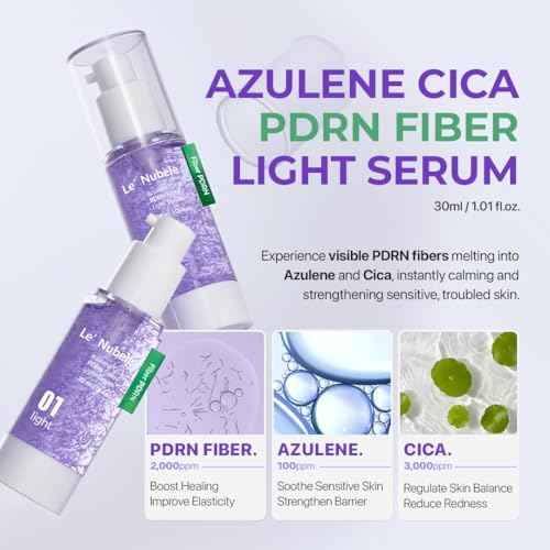 Le Nubele Azulene Cica PDRN Fiber Light Serum 01, Salmon DNA PDRN 2,000ppm, Peptide, Panthenol, Skin Restoration, Barrier-Repair, Hydrating & Firming, Korean Skin Care, 30ml/1.01 fl.oz.