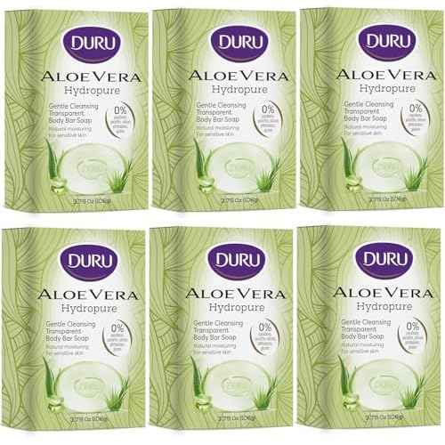 Duru Aloe Vera Glycerin Bar Soap Cleansing Bar Moisturizing Sensitive Skin - Vegan Transparent Paraben Free Alcohol Free Silicone Free Phthalete Free Gluten Free Body Wash - Pack of 6