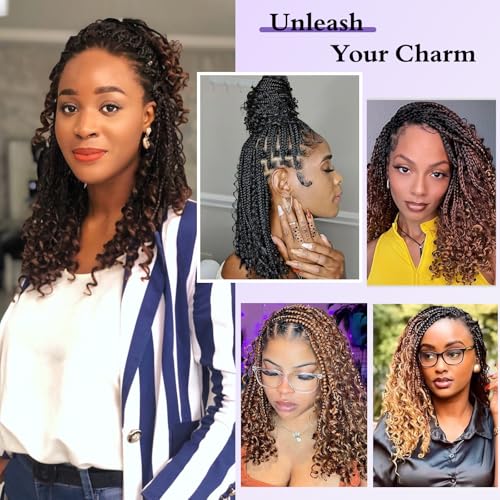 Goddess box braids Crochet Hair,10inch Pre Looped Crochet Boho Braids with curly Ends,8pcs Boho Box Braids Crochet Hair Extensions for Black Women