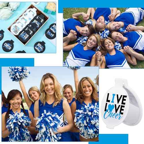 Wenqik 50 Pcs Cheerleader Mirror Gifts Bulk Cheerleading Compact Mirror Cheer Party Favors Folding Pocket Portable Makeup Mirrors for Football Rugby Game Team Friendship Gift(Blue Cheer)