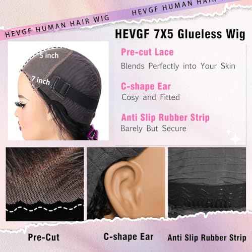 Glueless Curly Wigs Human Hair 7x5 Wear and Go Wig Human Hair Pre Plucked Pre Cut Black Deep Wave Closure Lace Front Wigs Human 12a 220% Density Loose Curly Wig Bleached Knots for Women 20 Inch
