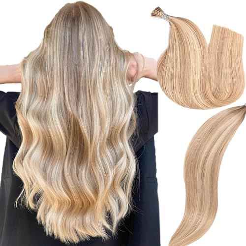 I Tip Hair Extensions - Human Hair,#22/16 Light gold highlighted blend 22 Inch For Women Soft & Natural Itip Human Hair Extensions 50g 50s