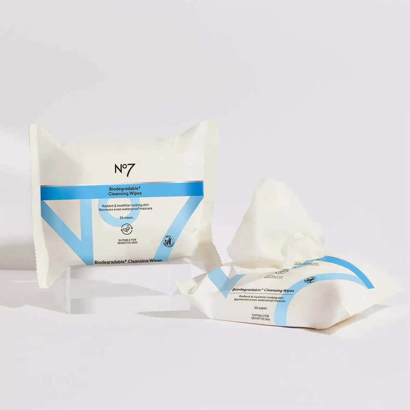 No7 Biodegradable Cleansing Wipes - Waterproof Makeup Remover with Vitamin B5 & Witch Hazel | Dual Pack of 60 Wipes for Radiant Skin