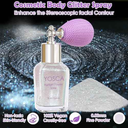 Yosca Body Glitter Spray, 30ML Loose Body Shimmer Powder Iridescent Hair Spray White Glitter Sparkle Highlighter Makeup Festival Rave Accessories for Clothes Hair Face Nail Art