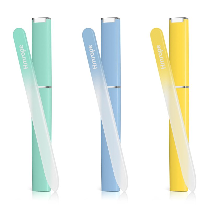 Hmrope 3 Pack Crystal Glass Nail File with Case, Professional Nano Glass Nail Files for Natural Nails, Etched Nail Filer Double-Sided Fingernail Files Ideal Manicure Salon Nail Care for Women Men