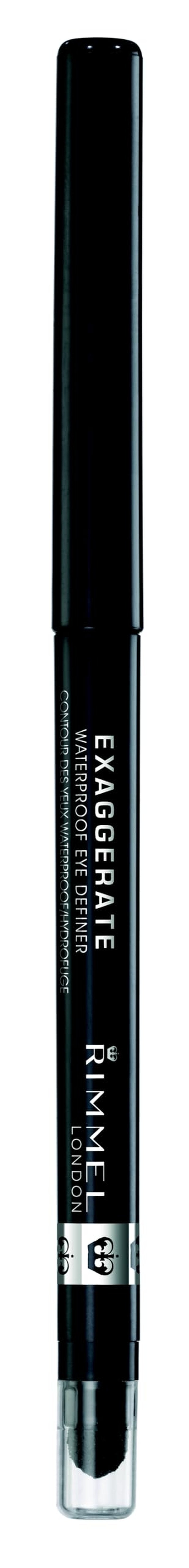 Rimmel London Exaggerate Waterproof Eye Definer Eyeliner, Highly Pigmented, Long-Wearing, Built-In Smudger, 262, Blackest Black, 0.01oz