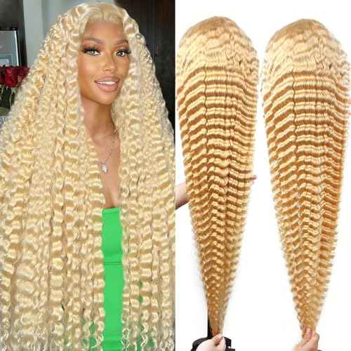 613 Lace Front Wig Human Hair 20 Inch 13x6 Blonde Wig Human Hair 613 Deep Wave HD Lace Frontal Wig 200% Density Long Blonde Curly Wig Water Wave 613 Wig Pre Plucked With Baby Hair for Women