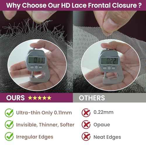 13x6 HD Lace Frontal, 0.11mm Ultra-Thin Skinlike Invisible Swiss Real HD Lace Frontal Closure Pre Plucked with Baby Hair Brazilian Virgin Human Hair Ear to Ear 13x6 Lace Frontal 14 Inch