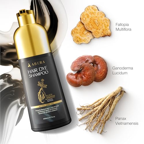 ABERA Hair Dye Shampoo, Black Hair Color for Grey Hair Coverage for Women and Men, One-wash Hair Blackening Treatment with Natural Dark Color (10.1 Fl. Oz.)