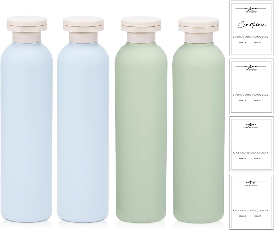Travel Shampoo Bottles - 8.8 oz Refillable Squeeze Containers | Leak-Proof Toiletries (Blue & Green)