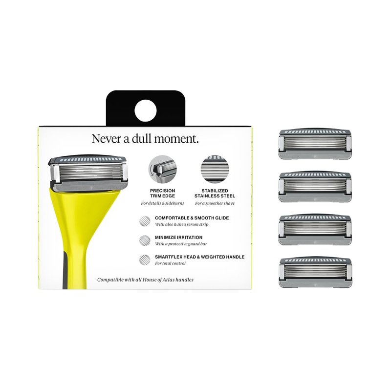 House of Atlas Men's Razor Blade Refills, Precision Trim Edge, 4 Count