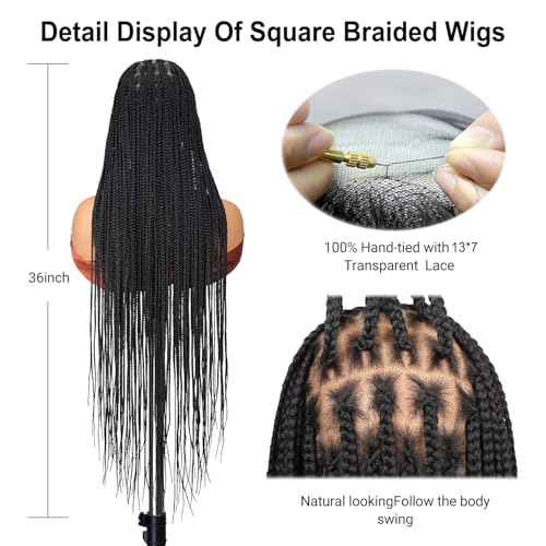 SUPERNOVA 36 Inch Knotless Box Braided Wigs With Baby Hair For Black Women Square Synthetic Hair 13x7 Lace Front Braided Wig And Half Back Double Lace Boho Braids Wig
