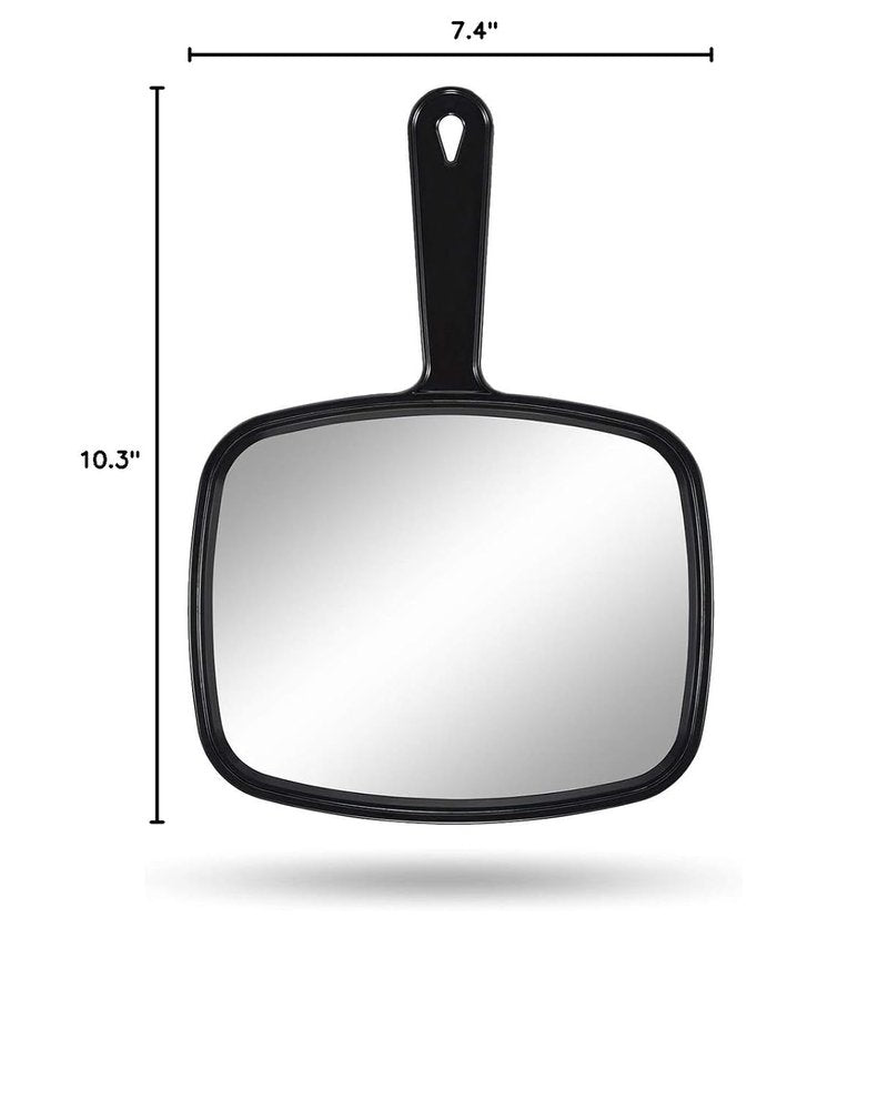 Handheld Salon Mirror - Square Black Hairdressing Mirror with Handle | 7.4 x 10.3 Inches