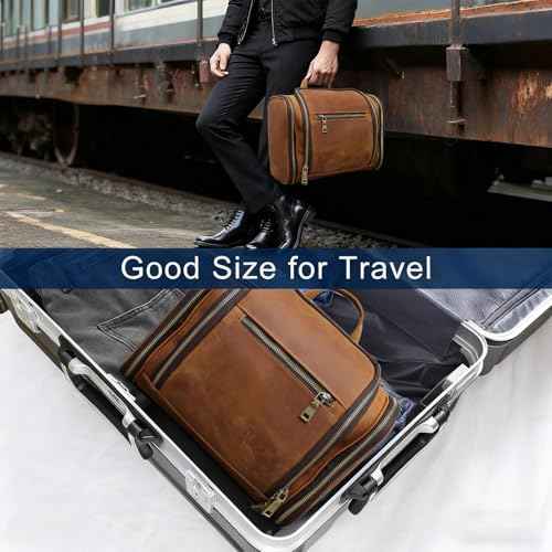 EURYNOME Toiletry Bag For Men, Genuine Leather Toiletries Organizer, Travel Hanging Toiletry Bag Large Water-resistant Bathroom Shaving Kit for Cosmetics, Makeup Case Travel Dopp Kit