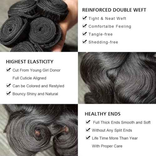 12A Human Hair Bundles 14 16 18 20 Inch Body Wave 100% Unprocessed Hair 4 Bundles Deals Extensions Quick Weave Human Hair Natural Black Color