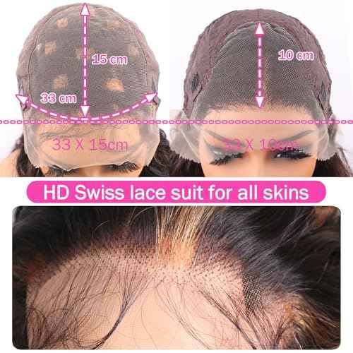 13x6 Lace Front Wigs Human Hair Balayage Highlight Ombre Body Wave Lace Front Wigs Human Hair Pre Plucked 180% Density HD Lace Glueless Wigs for Black Women 22 Inch FS1B/30