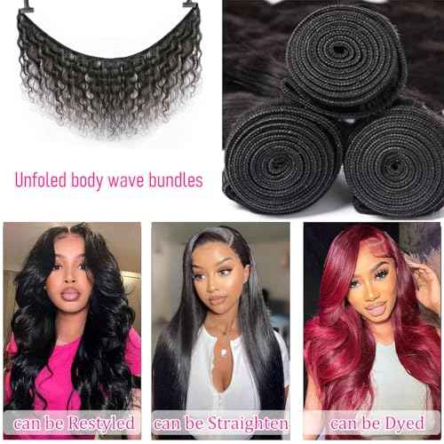 CHEEON Body Wave Bundles Human Hair 18 20 22 Inch Human Hair Bundles 12A Grade Unprocessed Brazilian Virgin Hair Extensions 3 Bundles Deal Natural Black