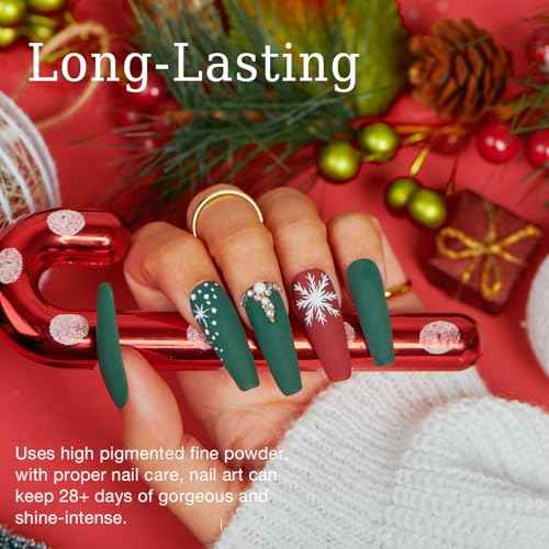 AZUREBEAUTY Dip Powder Nail Kit,Christmas 6 Colors Glitter Green Sparkle Forest Dark,Dipping Powder Color French Nail Art Manicure DIY Salon Gifts for Women, No Need Nail Lamp Cured