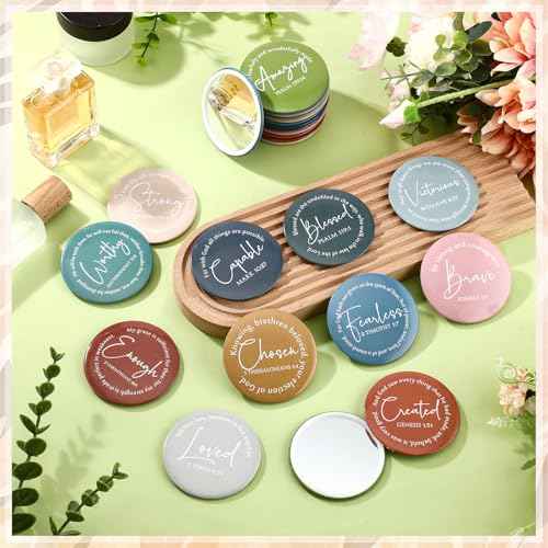Geelin 48 Pcs Christian Mini Compact Mirrors for Purse Inspirational Bible Verse Scripture Portable Mirrors Bulk Women Small Thank You Gifts Bag for Christmas Coworker Employee Staff Friend (Morandi)