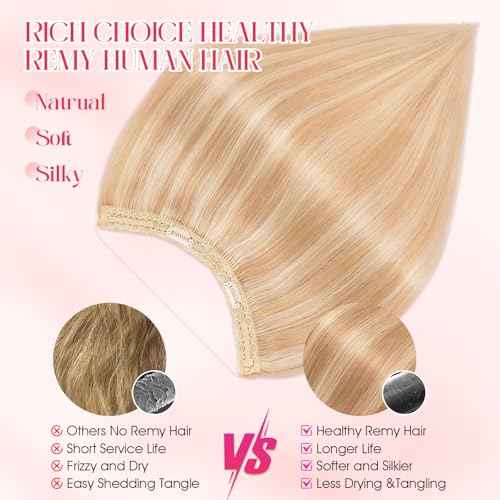 Rich Choices 100% Real Human Halo Hair Extensions for Women Remy Halo Extension Invisible Wire Hairpiece Clip in One Piece Hairpiece Adds Weight 80g 18 Inch #18P613 Ash Blonde Highlight Bleach Blonde