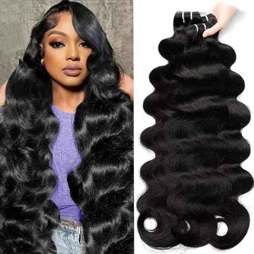 12A Body Wave Human Hair Bundles 16 18 20 Inch 100% Unprocessed Brazilian Virgin Human Hair 3 Bundles Quick Weave Extensions Natural Black For Women