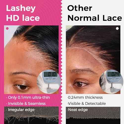 Lashey 5x5 SKINLIKE Real HD Lace Closure Straight, 0.10mm Ultra thin HD Lace Human Hair Closure Pre Bleached Knots Pre Plucked Invisible Hairline 14 Inch Natural Black