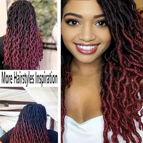 Ombre Red Goddess Faux Locs Wigs for Black Women Full Lace Knotless Glueless Boho Curly Braid Wig with Baby Hair Long Dreadlock Hippie Locs Twist Synthetic Wig 30 inch