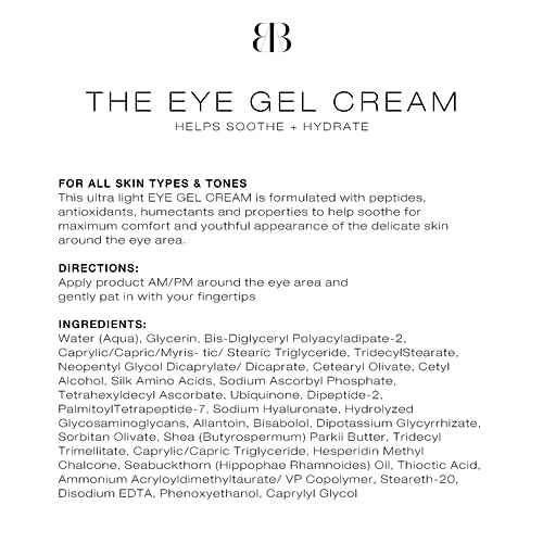 Biba De Sousa, The Eye Gel Cream- Anti-Aging Formula for Wrinkles and Puffiness - Hydrating, Firming & Rejuvenating Eye Treatment (0.5 oz)