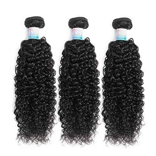EMOL Hair Hair Extensions, 3 Kinky Curly Bundles, 14" Human Hair, Full Head, Natural Black, Weave, Virgin, Can Be Dyed, 300g, 3 Bundles