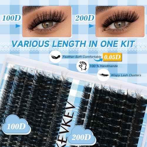 Lash Extension Kit 280pcs Volume Lash Clusters 100D+200D Lash Clusters Kit 10-18mm Individual Lashes Kit With Lash Bond And Seal£¬Lash Tweezers Thick Lash Extension Kit DIY At Home(0.05D,100D+200D)