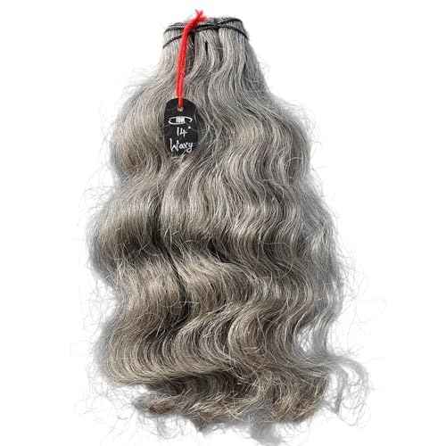 Salt & Pepper Wavy Natural Gray Indian Raw Hair Extension (14" Wavy One Bundle)