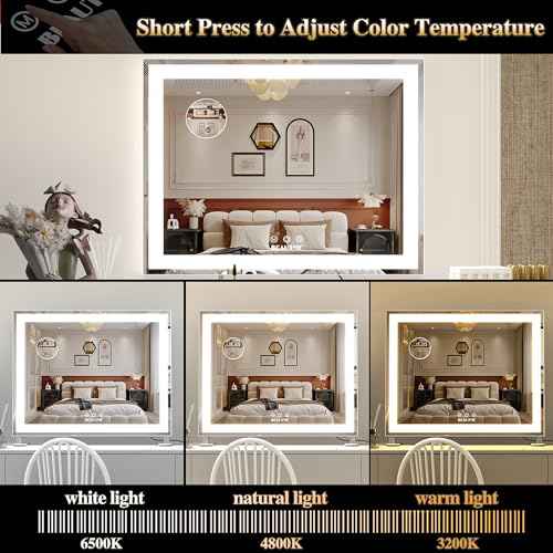 BEAUTME Vanity Mirror With LED Lights - Tabletop Hollywood Makeup Mirror for Bedroom - Aluminium Frame, 48.540.5cm, White