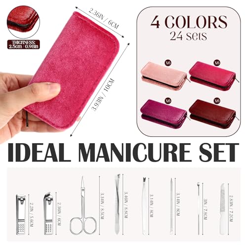 Coume 24 Sets Manicure Set Bulk Christmas Coworker Gifts 8 in 1 Nail Clippers Kit Nurse Practitioner Luxurious Travel Case Stainless Steel Nails Care Tool Office Gift for Employees(Red Series)