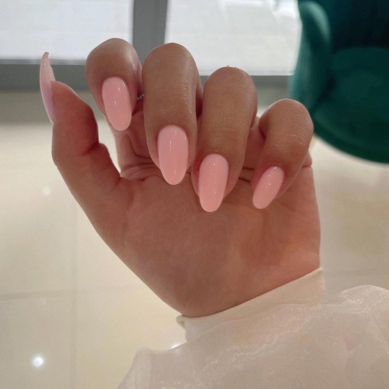 KQueenest Press On Nails - Pastel Pink Short Oval Acrylic Fake Nails | 24 Pcs for Daily Wear
