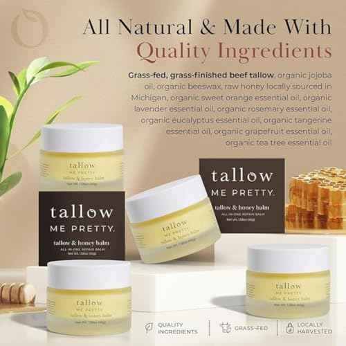 Tallow and Honey Balm, Rich and Comforting Grass Fed Beef Tallow Balm, Seals in Moisture, Promotes Skin Repair & Calms Irritated Skin, 1.7 oz