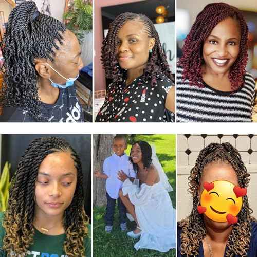 Wavy Senegalese Twist Crochet Hair For Black Women 8 Inch 10 Packs Crochet Senegalese Twist Pre Looped With Curly Ends(1B#)