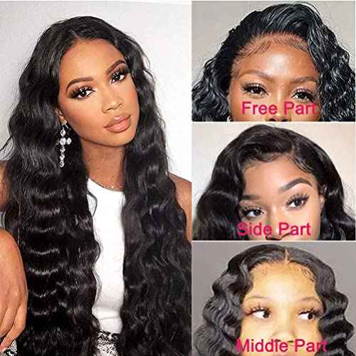 Loose Deep Wave Lace Front Wigs Human Hair Pre Plucked Curly 13x4 Lace Frontal Wigs for Black Women Human Hair 16 Inch
