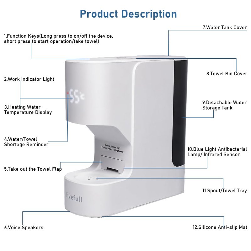 LiveFull Hot Face Towel Heater Machine, Towel Warmer, 55°C Constant Temperature, 20 Compressed Towels, Smart Voice Alerts, Auto Heating & Dispensing, White