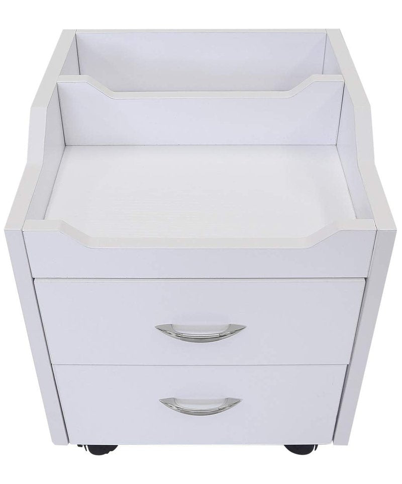 J&A Wood Top Pedicure Cart - Compact Salon Trolley with 2 Utility Drawers, Locking Swivel Casters, Easy-to-Clean White Finish, Ideal for Professional Spas & Salons, JA-JM-CART-White