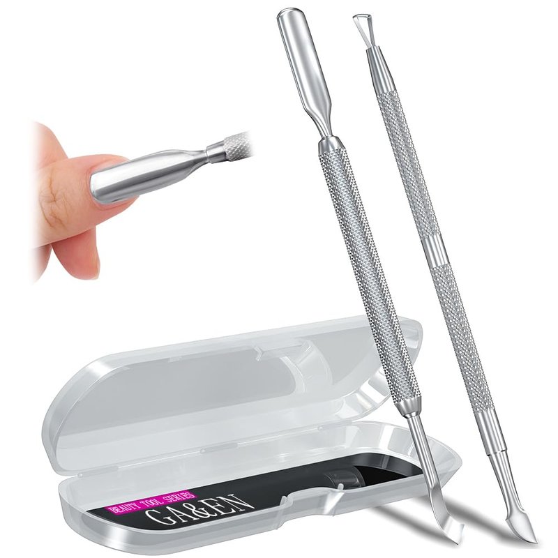 GA&EN 2PCS Metal Silver Cuticle Pusher and Scraper, Nail Trimmer Cutter Stainless Steel Gel Scraper Tool, Nail Polish Remover Peeler Durable Salon Manicure Pedicure Cleaner for Fingernail and Toenail