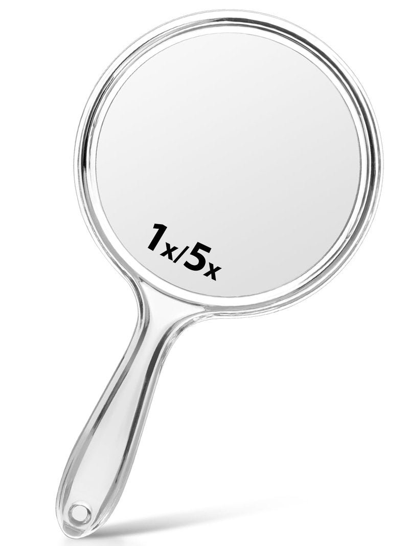 Macaki Hand Mirror, Double-Sided 1X/5X Magnifying Mirror with Handle, Acrylic, 10.5" L x 5.7" W, Clear, Pack of 1