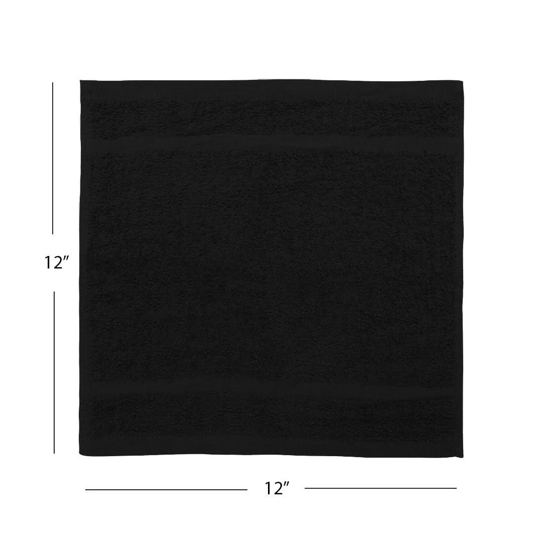 Avalon Towels Wash Cloths for Showering 24 Pack Face Towels 100% Cotton Black Washcloths 12x12 Wash Rags, Facial Towel, Fingertip Towel,Bath Rags
