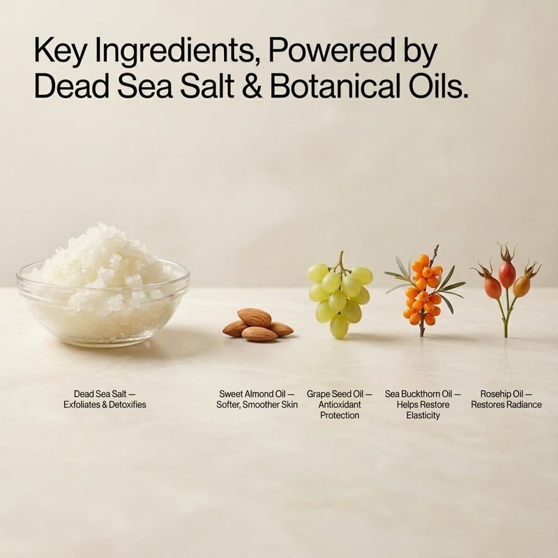 SEACRET Minerals Dead Sea Salt & Oil Body Scrub - Exfoliator with Rosehip, Sea Buckthorn & Green Tea, Mineral Rich Spa Treatment Stimulates Cell Renewal, Ocean Mist, 14.1 Fl Oz / 400 ml