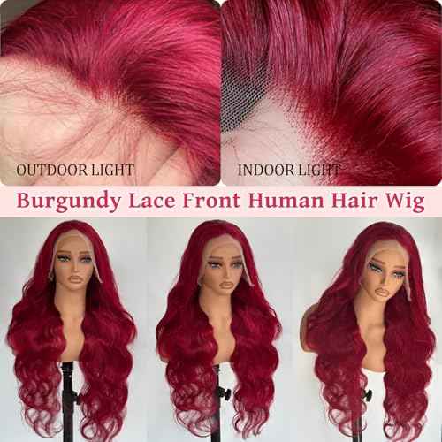 Smavida 99j Burgundy Lace Front Wigs Human Hair Body Wave 13x4 HD Transparent Lace Frontal Wigs for Black Women 180% Density 22 Inch Colored Wine Red Glueless Wig Pre Plucked with Baby Hair