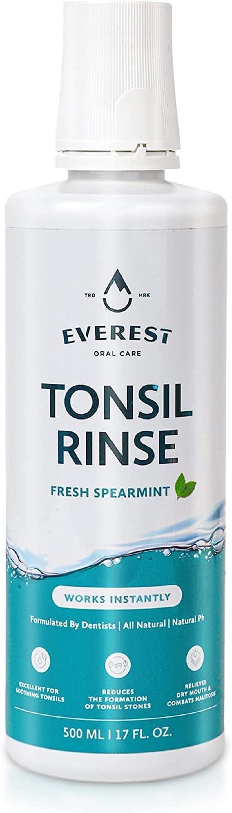 Everest Tonsil Stone Mouthwash, Natural Alcohol Free Oral Rinse for Bad Breath & Dry Mouth Relief, Spearmint, 17 fl oz